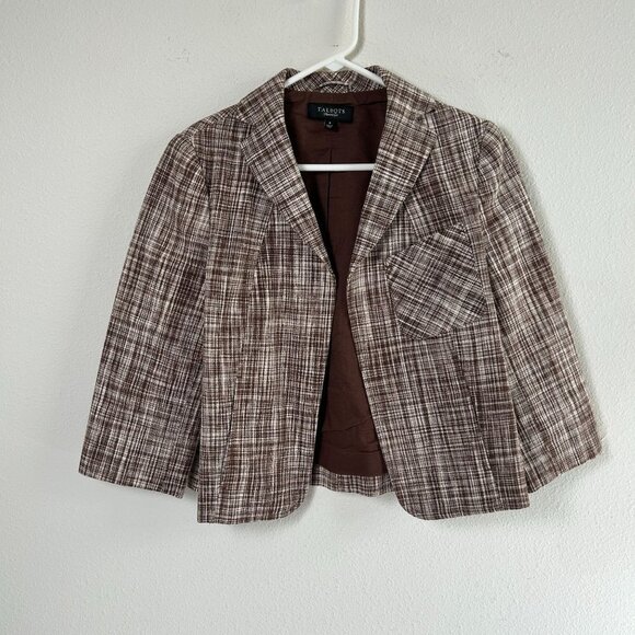 Talbots Jackets & Blazers - Talbots Blazer Size 4 Brown Plaid Linen Blend Lined Jacket Career Work Pockets